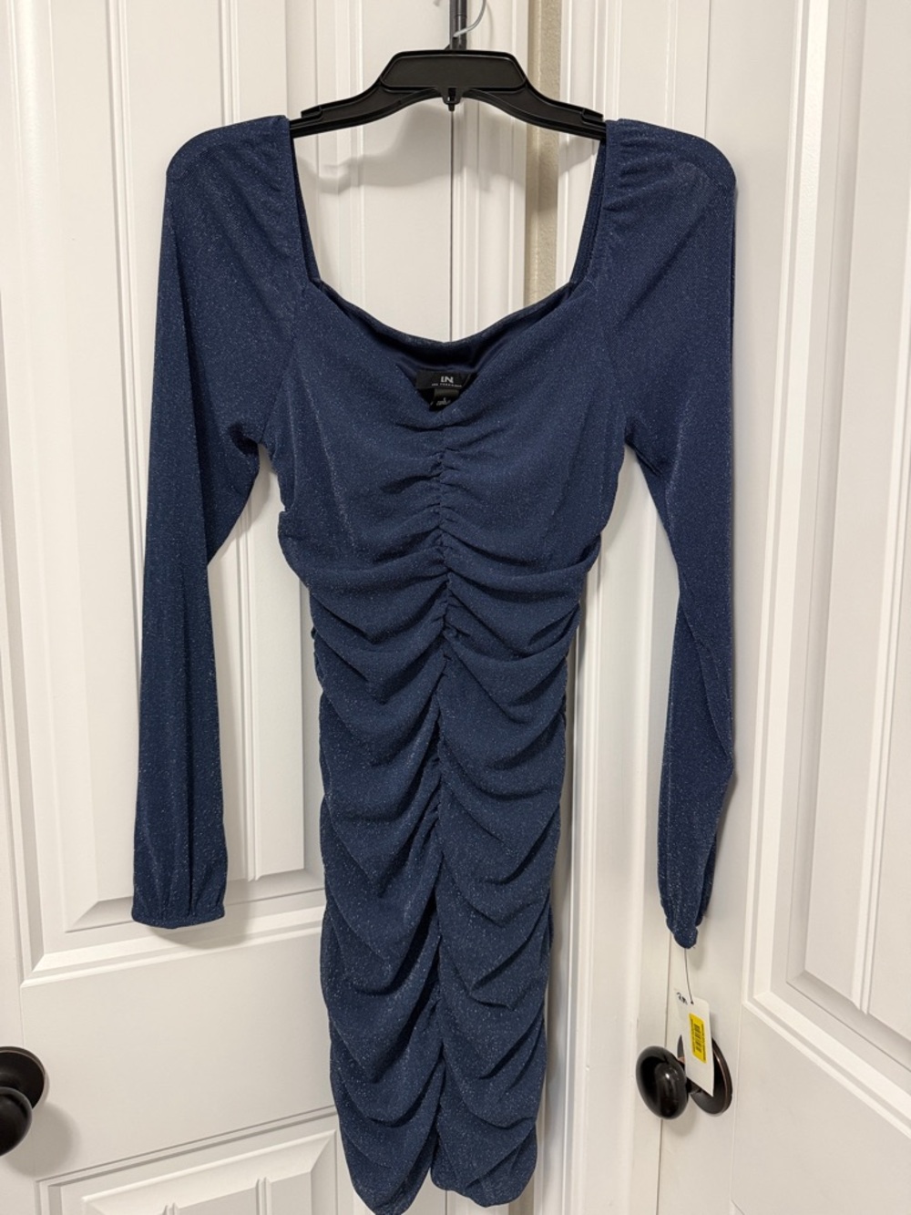 I.N. San Francisco Navy Ruched Long-Sleeve Bodycon Dress
